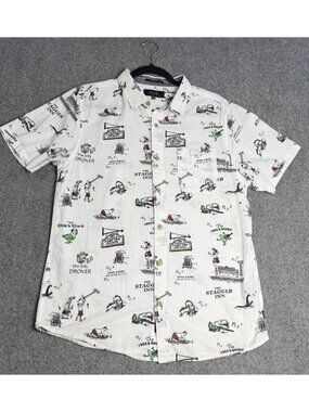 Roark Mens Classic Fit Short Sleeve Pub Print Button-Up Shirt M 100% Cotton